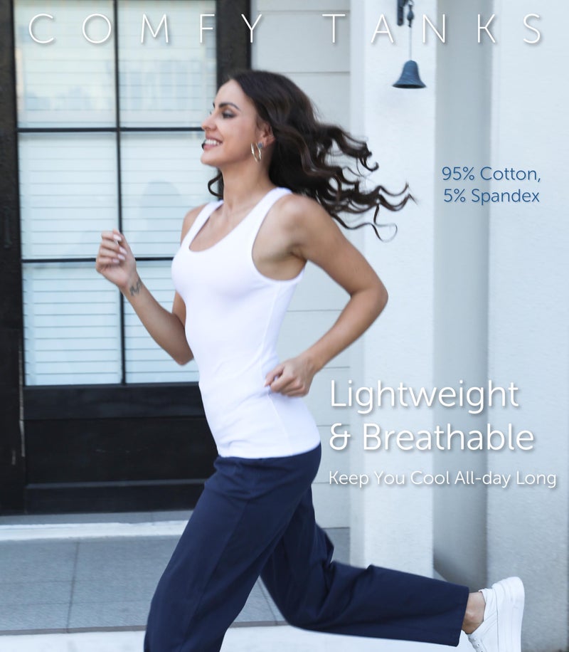 Comfneat Women's Basic Tanks Comfy Top (White 4-Pack, S) - Image 2